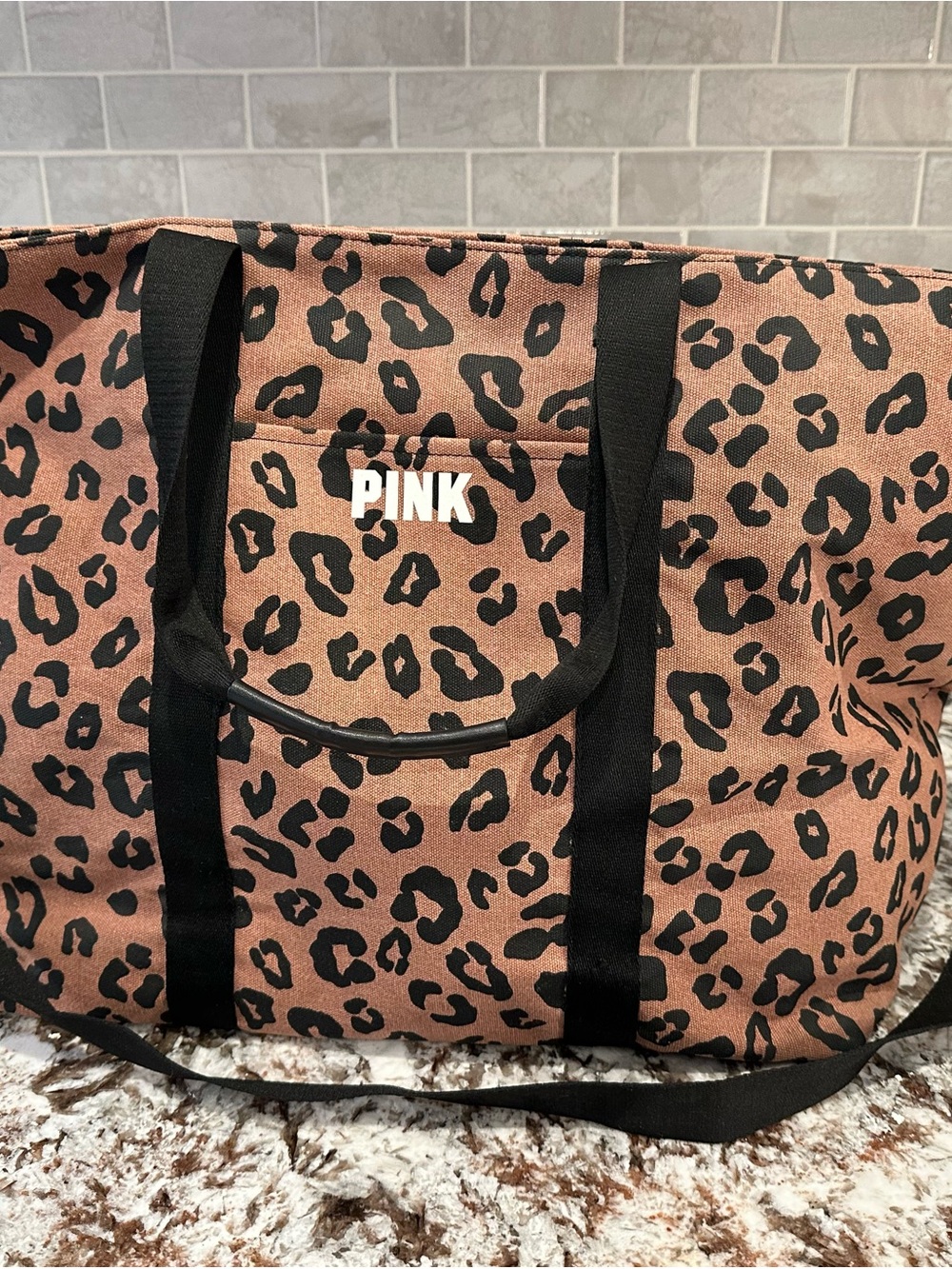 PINK Victoria's Secret Leopard Print Zip Travel Tote Canvas Bag Large